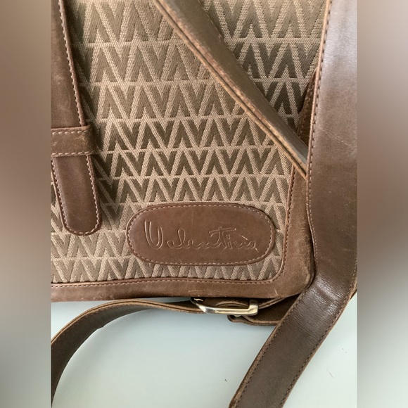 Vintage Y2K 90’S VALENTINO Cross Body Purse Leather Canvas Brown Made in Italy - Picture 2 of 16